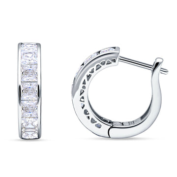 Minimalist Princess Huggie Hoop Earrings Cubic Zirconia 925 Sterling Silver Wholesale